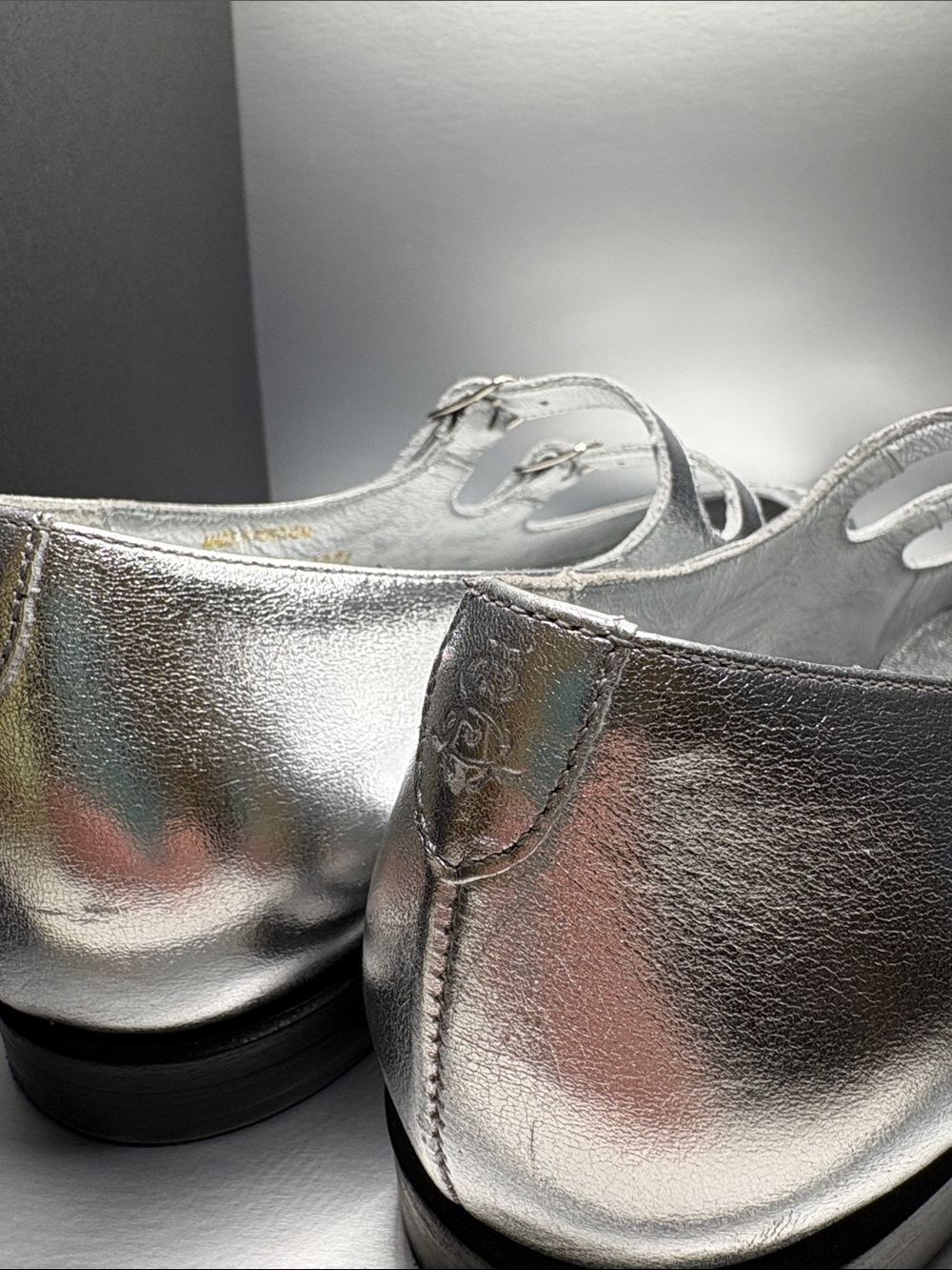 Office of Angela Scott Metallic Silver Double-Strap Mary Jane Flats - Women 9.5 - Picture 4 of 7